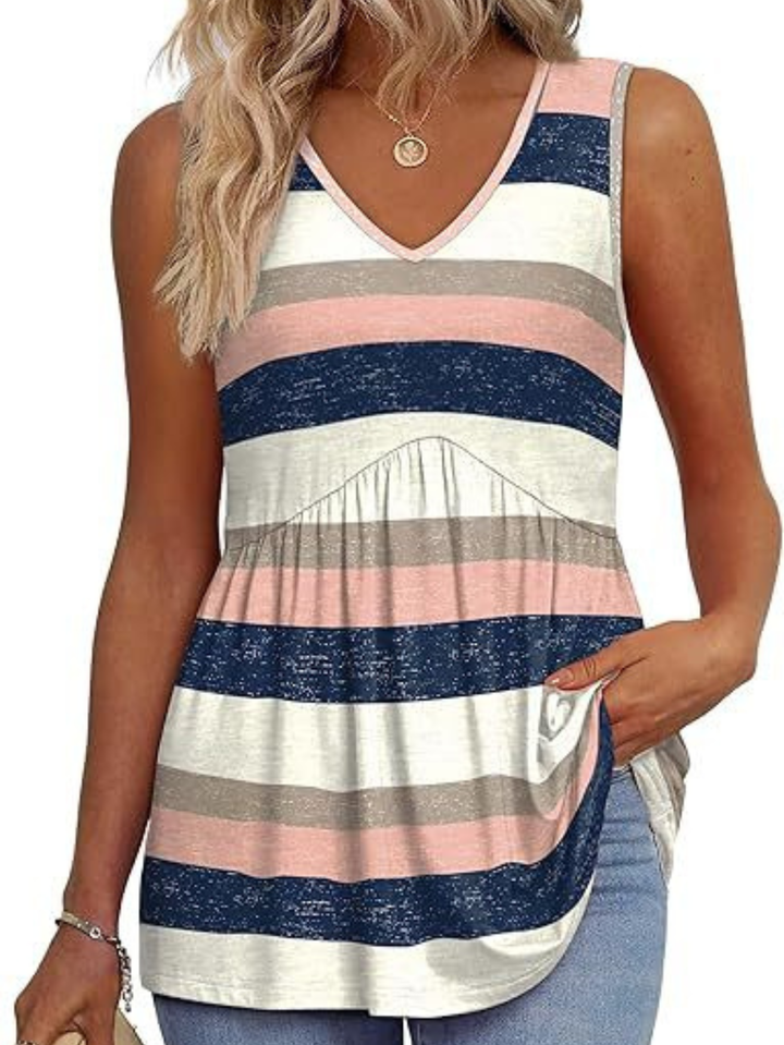 Women's V-Neck Sleeveless Top with Gathered Waist