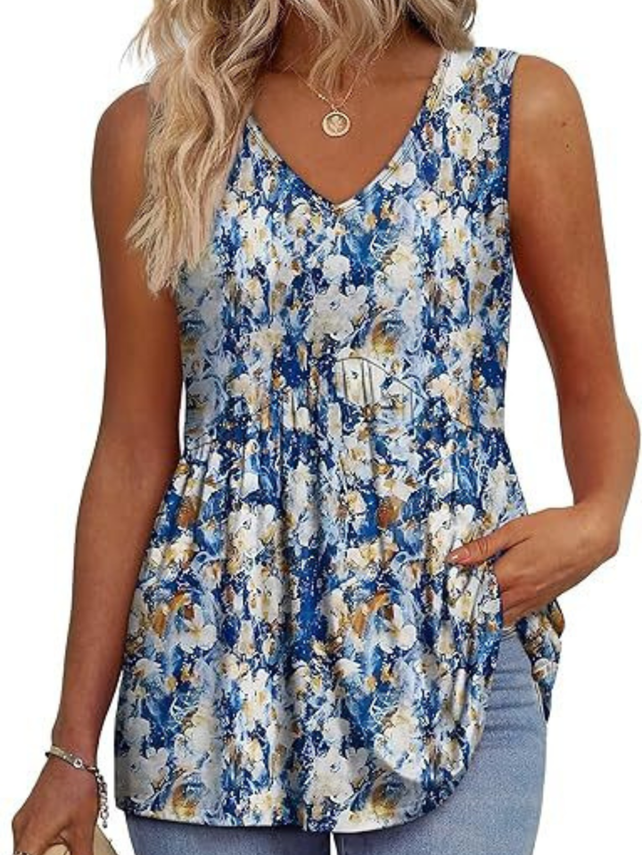Women's V-Neck Sleeveless Top with Gathered Waist