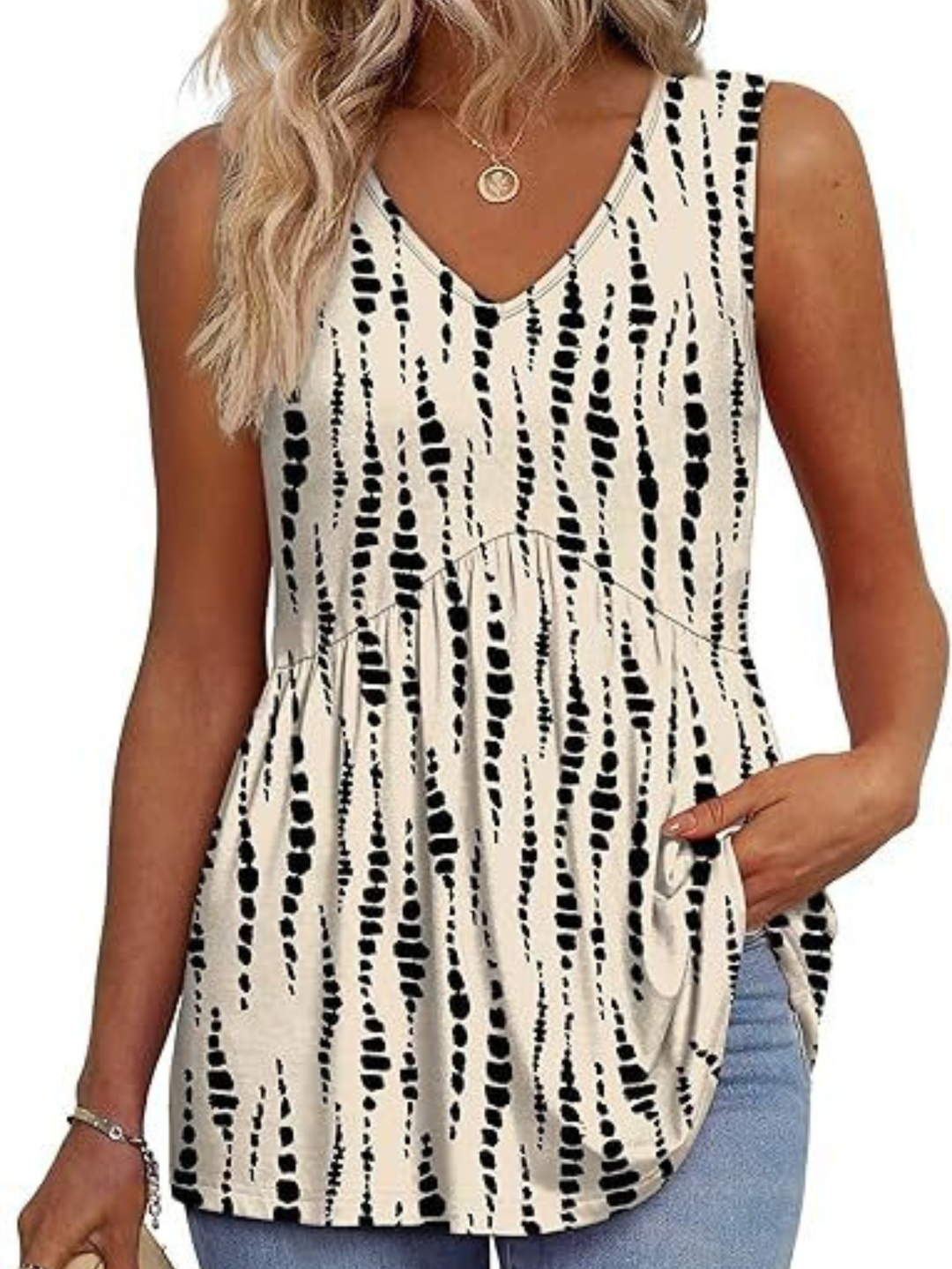 Women's V-Neck Sleeveless Top with Gathered Waist