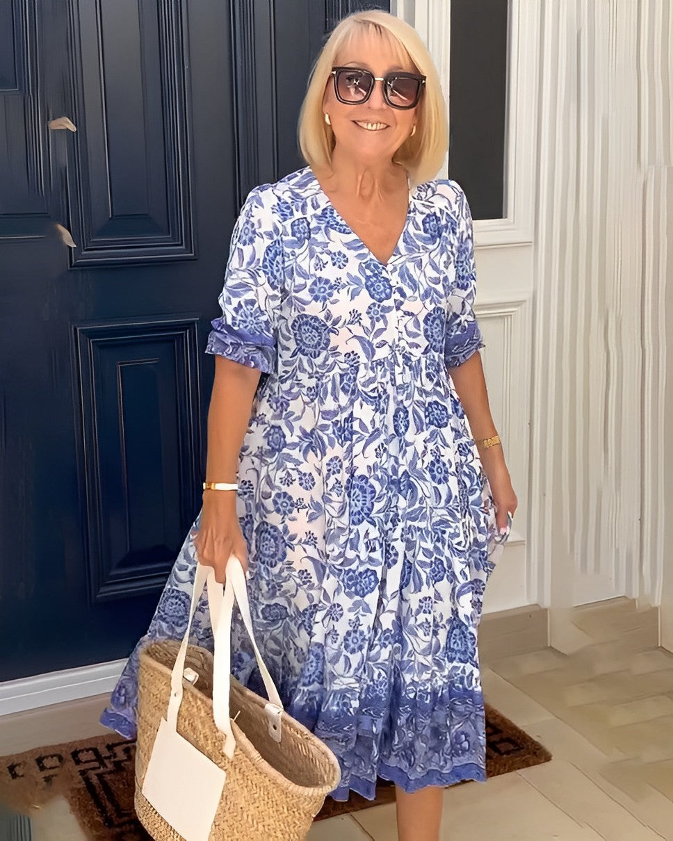 Phoebe | Midi Summer Dress with Boho Print and V-Neck