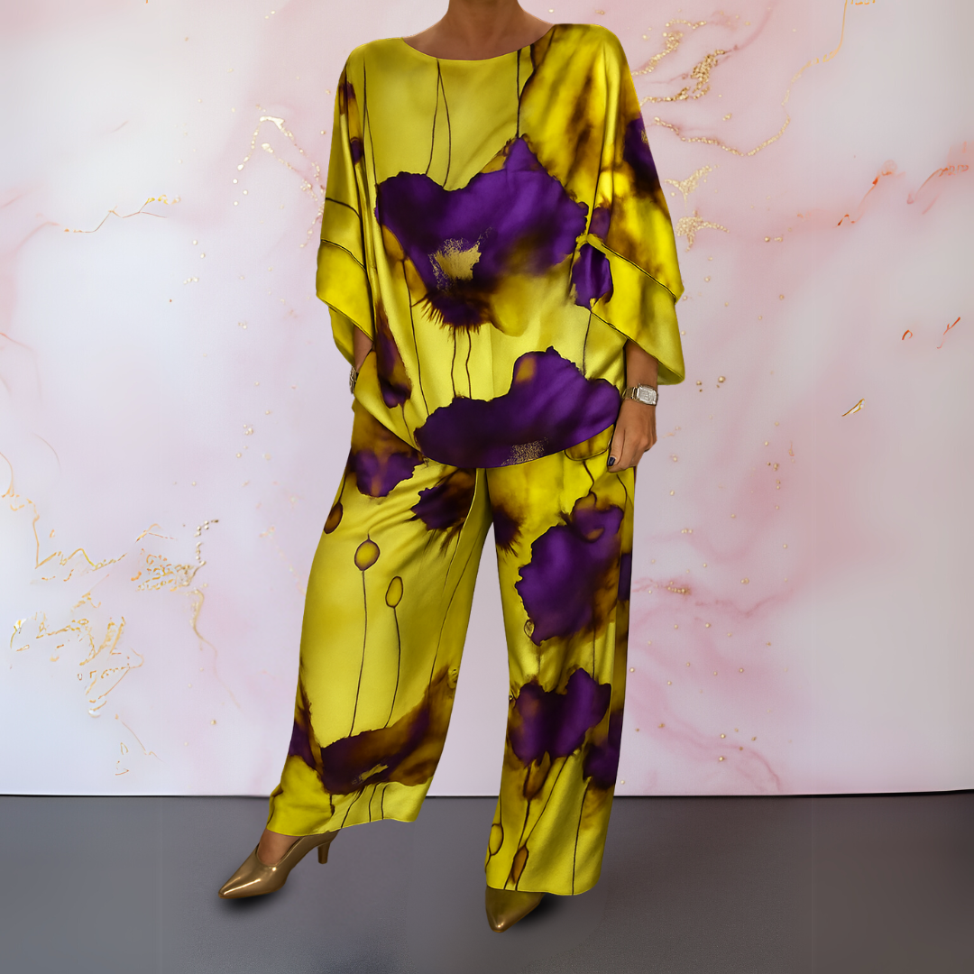 Lydia | Matching Set with Abstract Print and Wide Leg Trousers