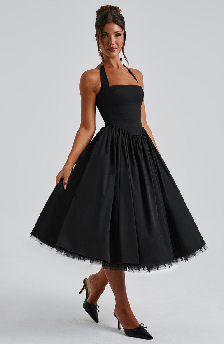 Ariana | Midi Halter Neck Dress with Corset Bodice