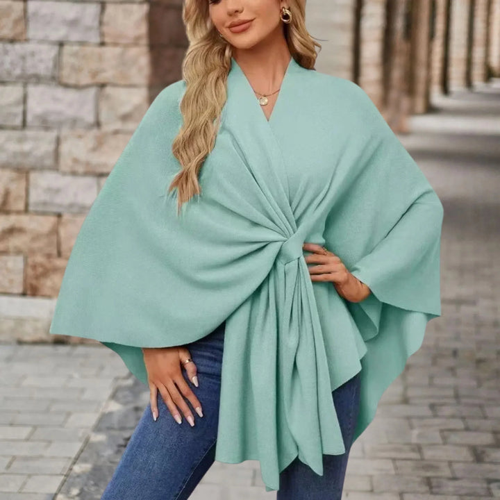 Women's Open Wrap Poncho with Front Knot Detail