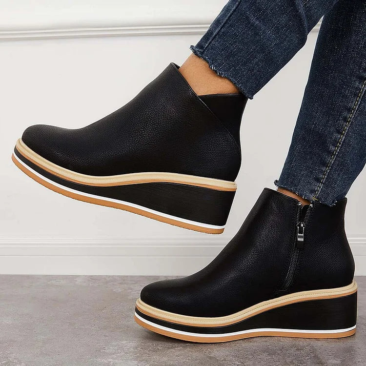 Women's Orthopedic Wedge Heel Ankle Boots with Side Zip