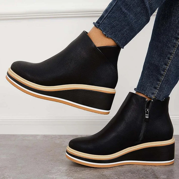 Women's Orthopedic Wedge Heel Ankle Boots with Side Zip