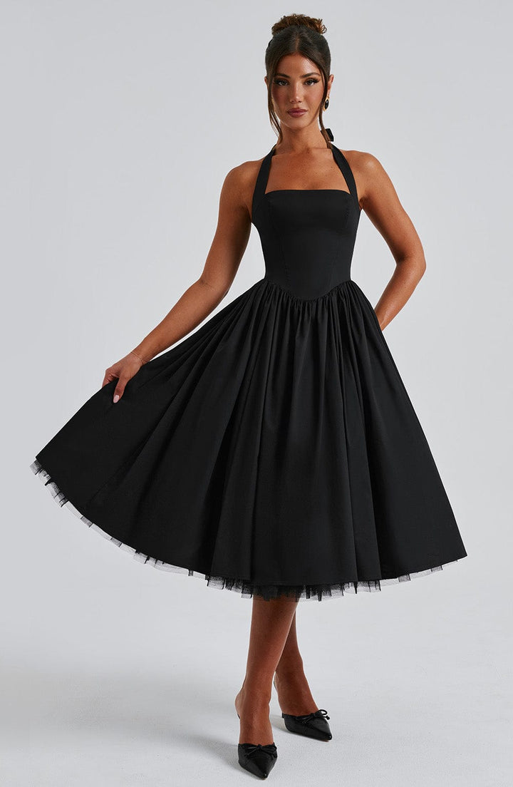 Ariana | Midi Halter Neck Dress with Corset Bodice