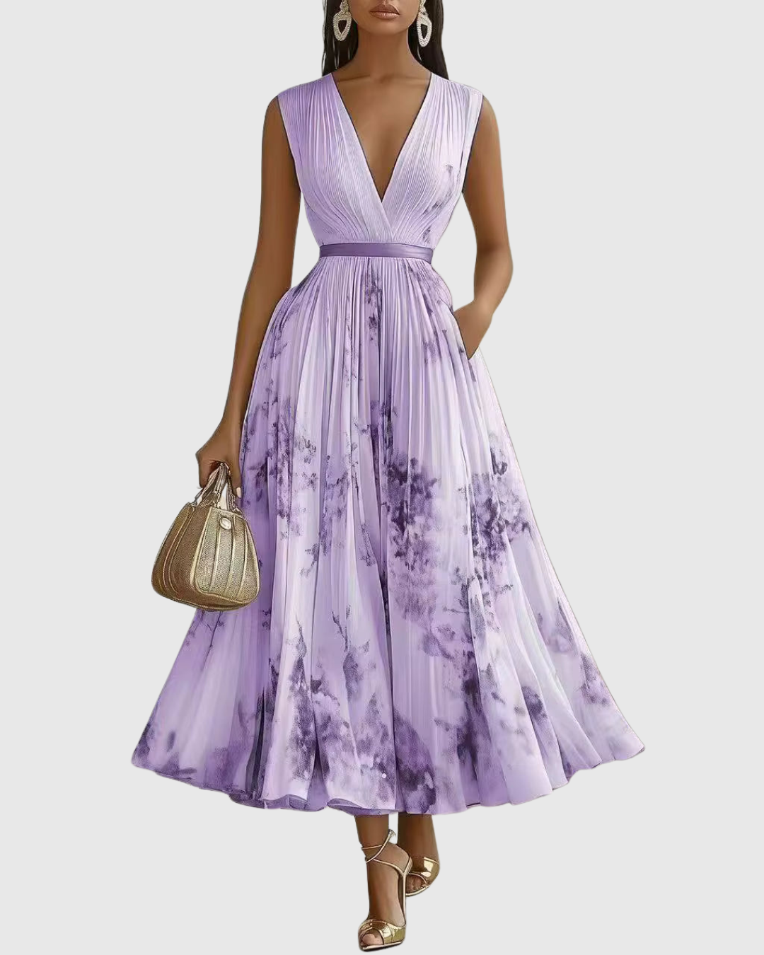 Rowena | Wedding Guest Maxi Dress Pleated V-Neck
