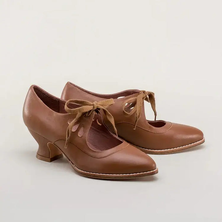 Women's Vintage Mary Jane Heels with Lace-Up and Cutout