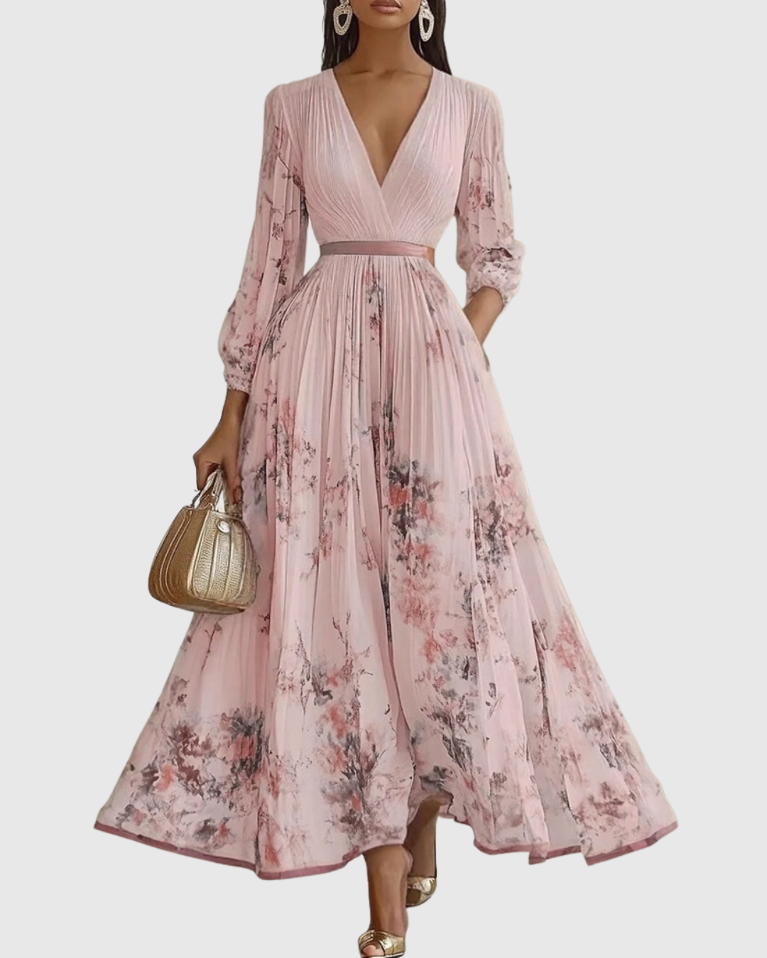 Rowena | Wedding Guest Maxi Dress Pleated V-Neck