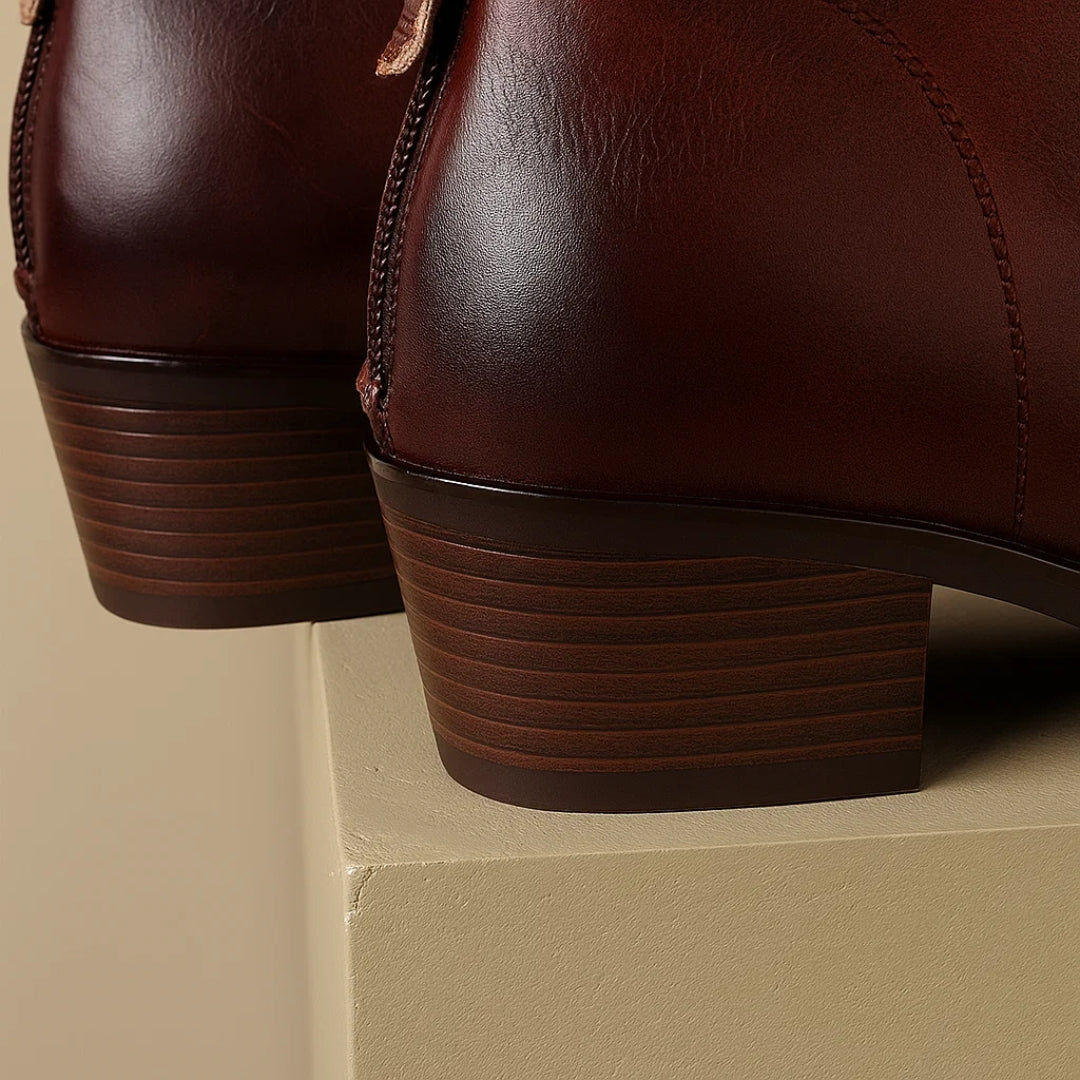 Women's Pointed Toe Ankle Boots with Side Zip and Block Heel