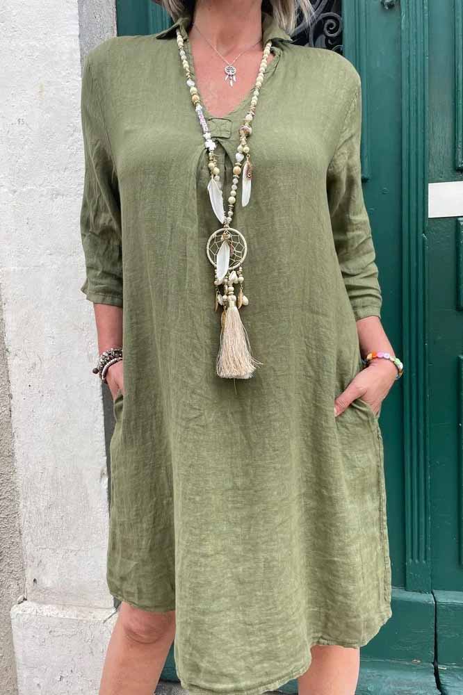 Nancy | Midi Summer Dress with V-Neck and Front Pockets
