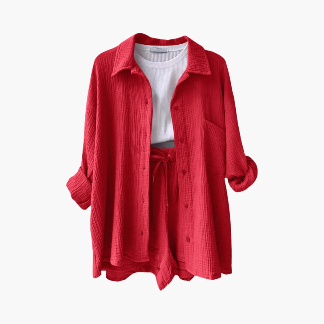 Zara | Crinkle Two-Piece Set with Oversized Shirt and Pull-On Shorts