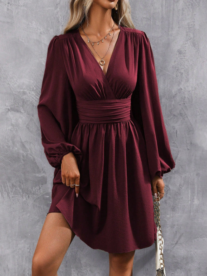 Bella | Midi Cocktail Dress with Lantern Sleeves and V-Neck