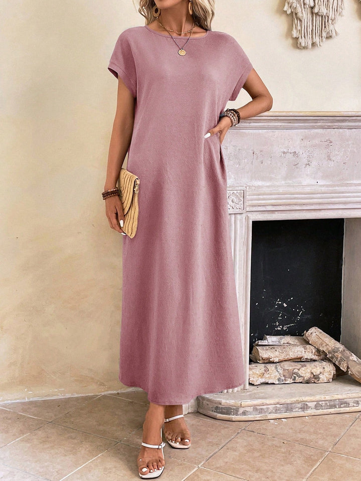 Stella | Midi Summer Dress with Round Neck and Side Slit