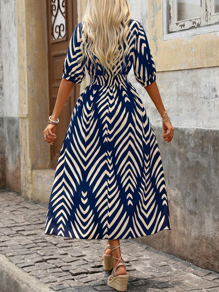 Emily | Midi Summer Dress with V-Neck and Chevron Print