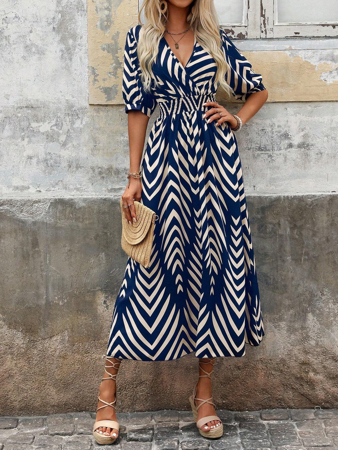 Emily | Boho Midi Dress Geometric Print