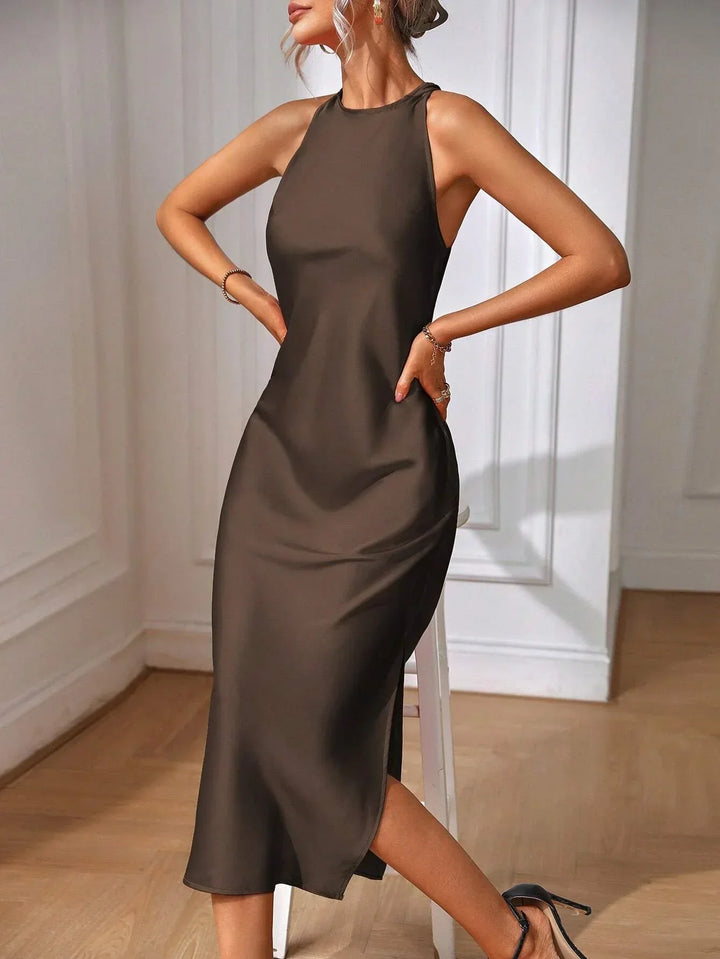 Brielle | Midi High Neck Dress with Sleeveless Bodice