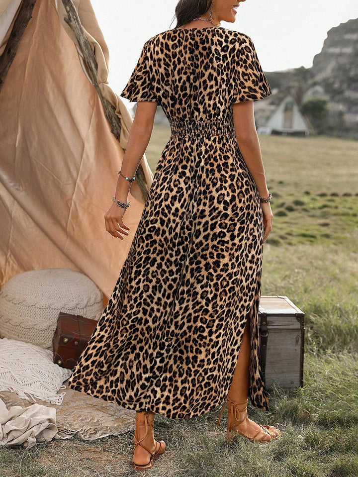 Gina | Midi Summer Dress with Leopard Print and Flutter Sleeves