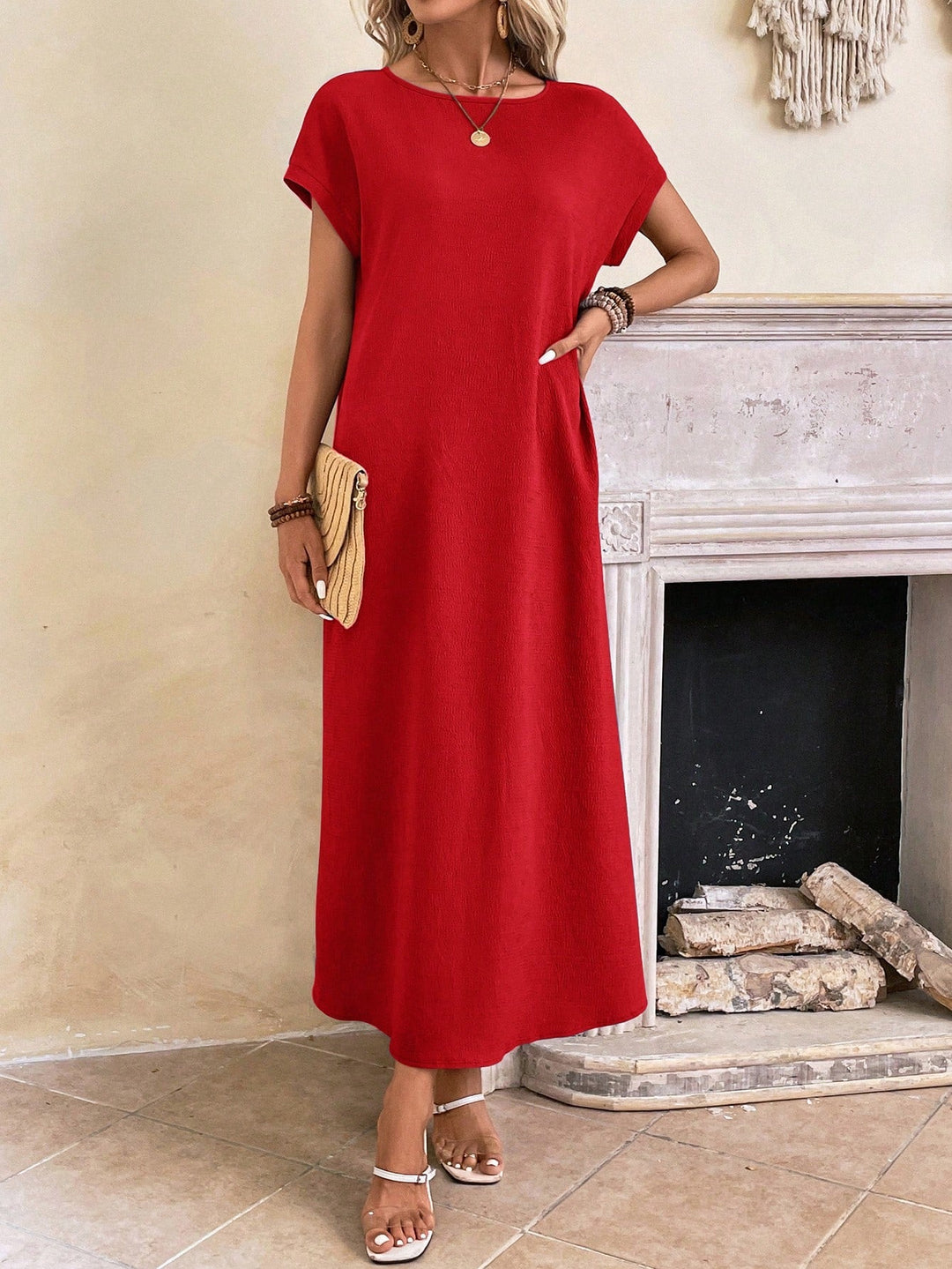 Stella | Midi Summer Dress with Round Neck and Side Slit