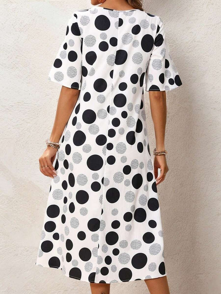 Hazel | Midi Polka Dot Dress with Round Neck and Pockets