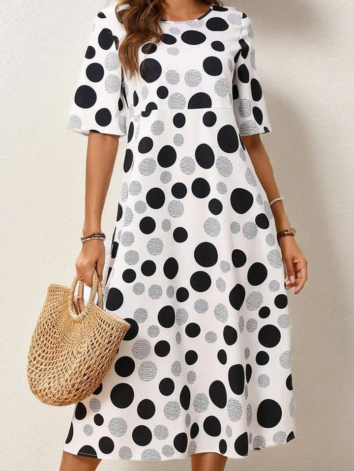 Hazel | Midi Polka Dot Dress with Round Neck and Pockets