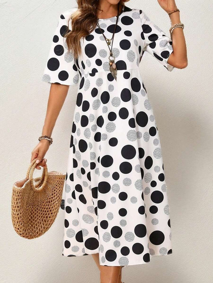 Hazel | Midi Polka Dot Dress with Round Neck and Pockets