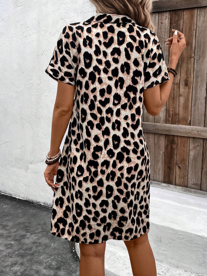 Faith | Mini Shirt Dress with Leopard Print and Short Sleeves