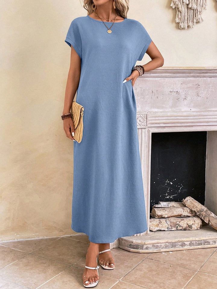 Stella | Midi Summer Dress with Round Neck and Side Slit