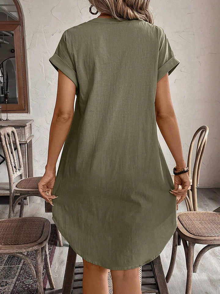 Nicole | Mini Shirt Dress with V-Neck and Short Sleeves