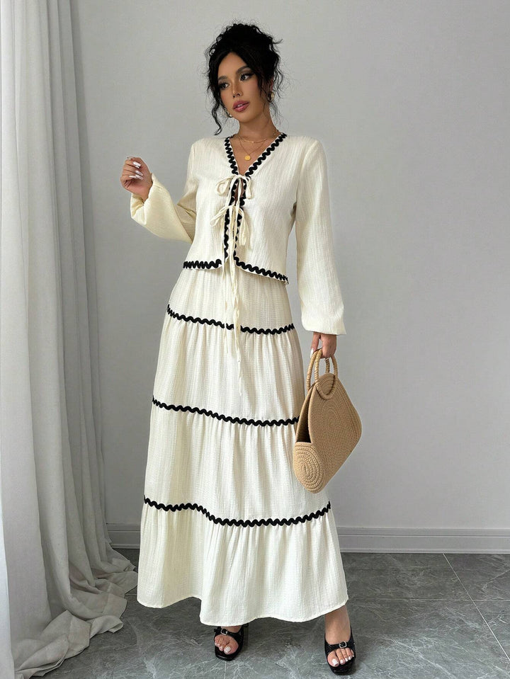 Natalie | Two-Piece Set with V-Neck Top and Maxi Tiered Skirt
