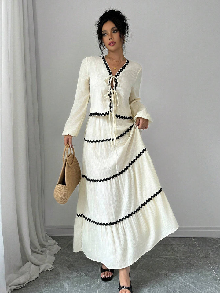 Natalie | Two-Piece Set with V-Neck Top and Maxi Tiered Skirt