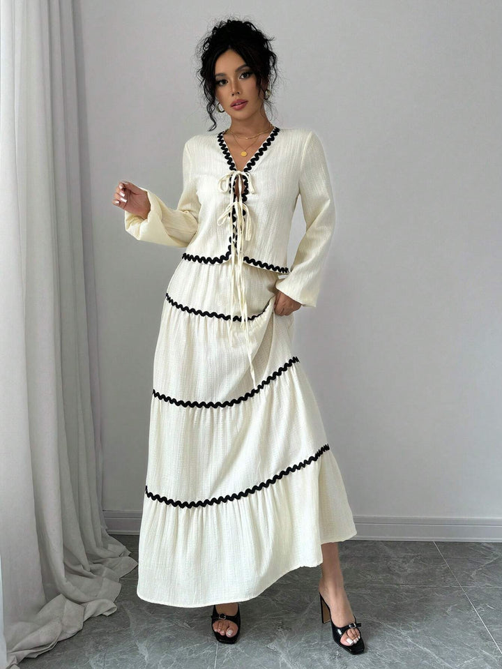 Natalie | Two-Piece Set with V-Neck Top and Maxi Tiered Skirt