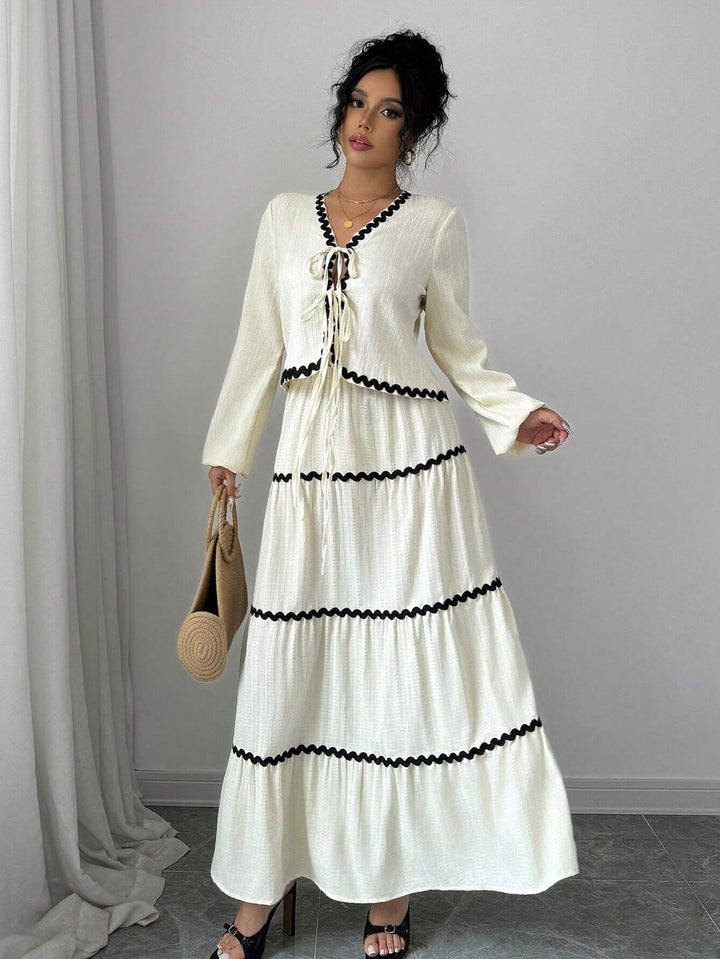 Natalie | Two-Piece Set with V-Neck Top and Maxi Tiered Skirt
