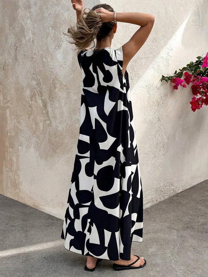 Lesley | Maxi Summer Dress with Abstract Print and V-Neck
