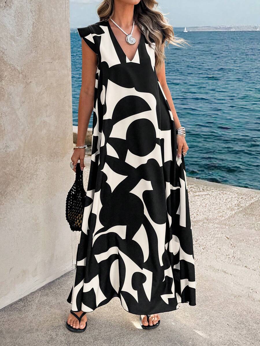 Lesley | Summer Maxi Dress Black V-Neck