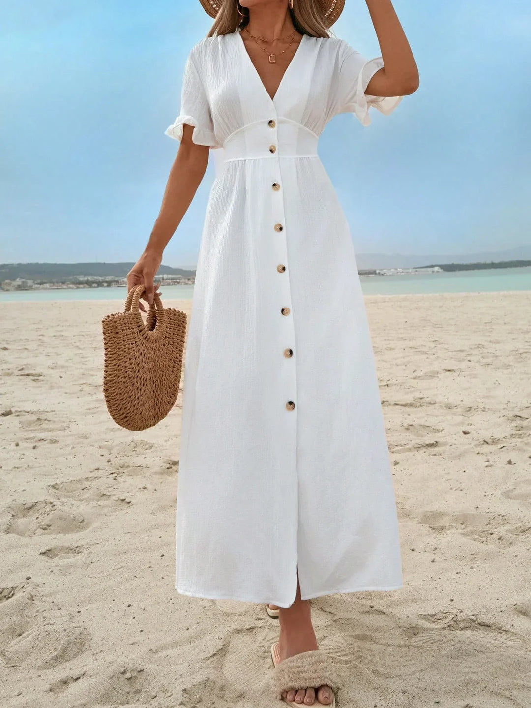 Mary | Maxi Shirt Dress with V-Neck and Side Slit