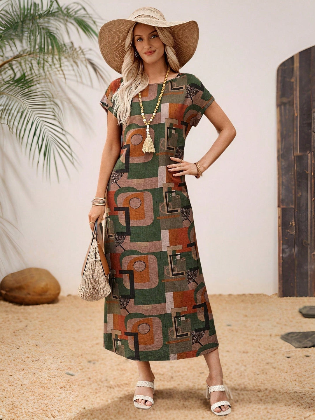 Stella | Midi Summer Dress with Round Neck and Side Slit