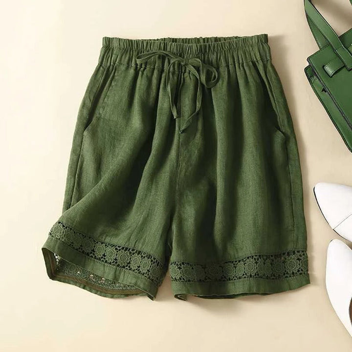 Lily | Wide Leg Shorts with Lace Hem and Drawstring Waist