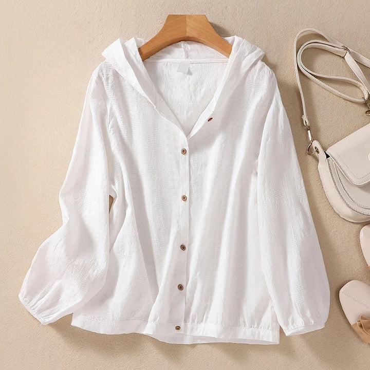 Molly | Hooded Blouse with Puff Sleeves and Button Front