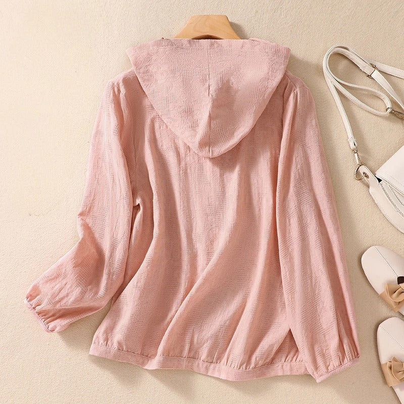 Molly | Hooded Blouse with Puff Sleeves and Button Front