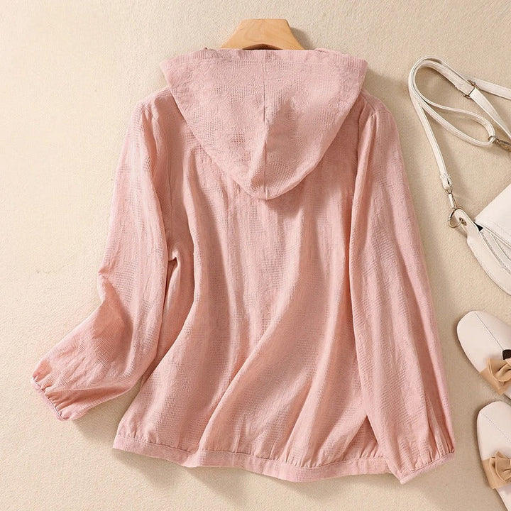 Molly | Hooded Blouse with Puff Sleeves and Button Front