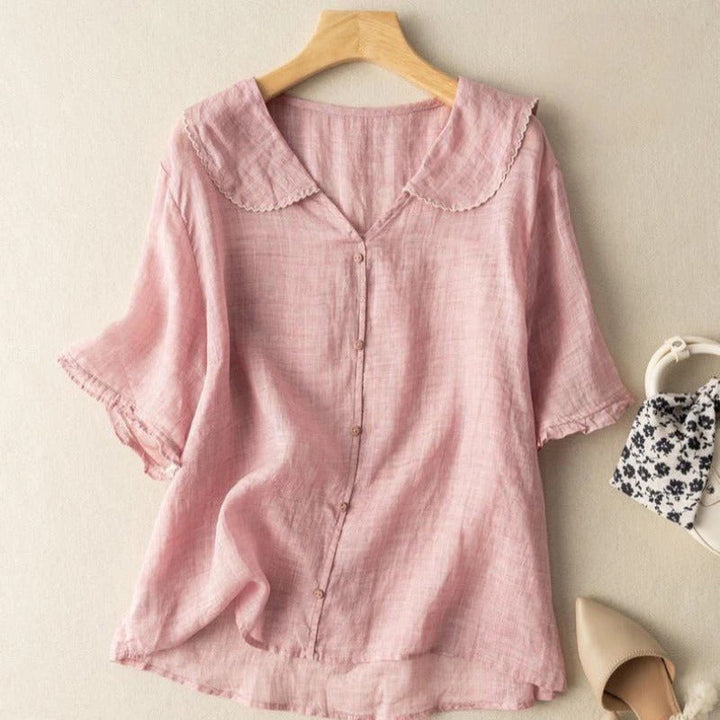 Pippa | Short Sleeve Blouse with Peter Pan Collar and Button Front