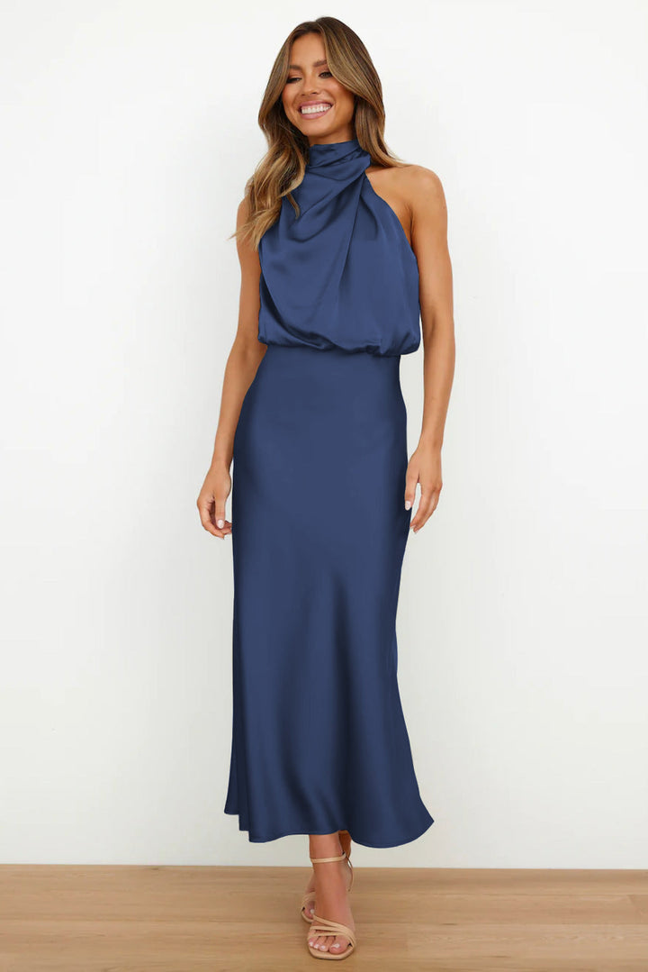 Diane | Maxi Halter Neck Dress with Cowl Drape