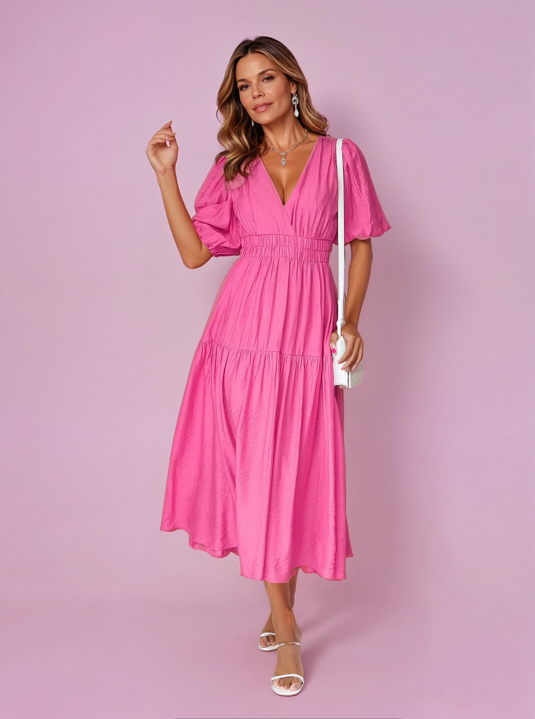 Enola | Midi Cocktail Dress with Puff Sleeves