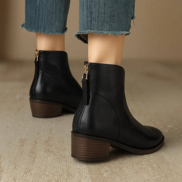 Women's Pointed Toe Ankle Boots with Side Zip and Block Heel