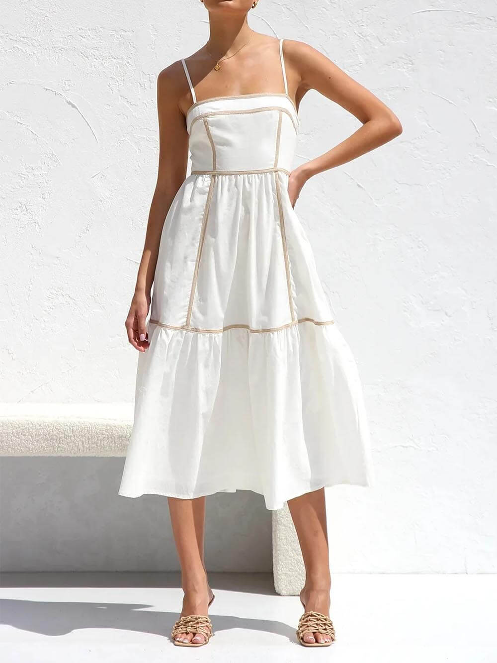 Faith | Midi Summer Dress with Square Neck and Contrast Trim