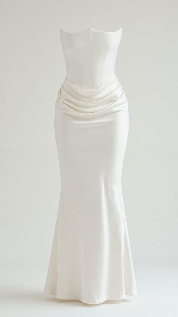 Alice | Maxi Wedding Guest Dress with Strapless Bodice and Mermaid Hem