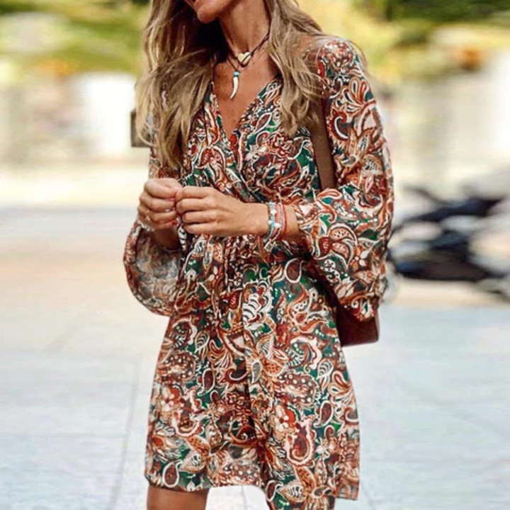 Daisy | Mini Summer Dress with Boho Print and Flared Sleeves