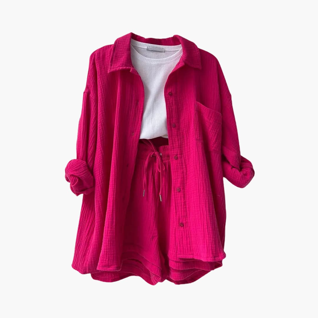 Zara | Crinkle Two-Piece Set with Oversized Shirt and Pull-On Shorts