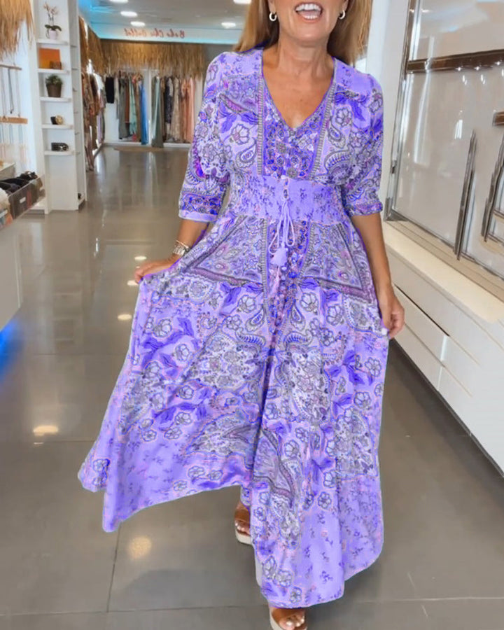 Sally | Maxi Summer Dress with Paisley Print and V-Neck